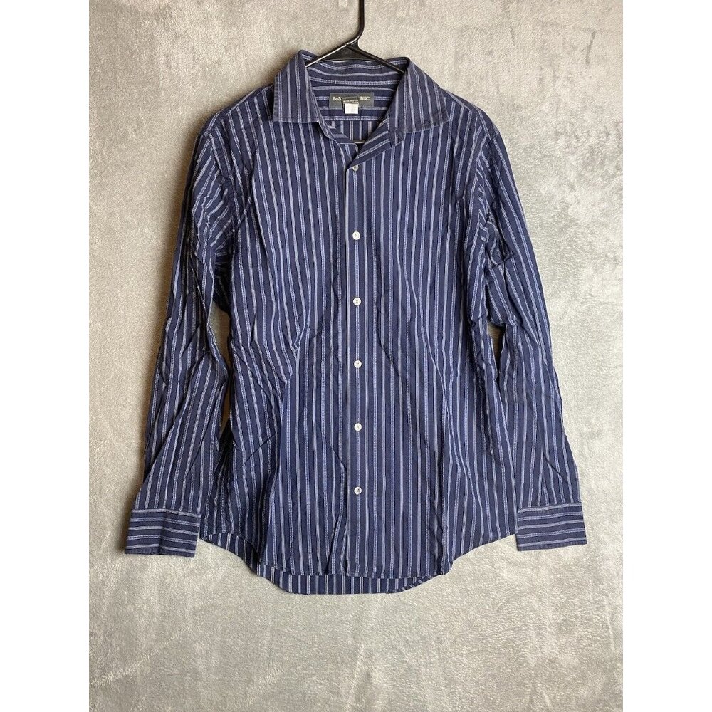 Banana Republic Mens Medium 15-15 1/2 Blue Striped Button Front Shirt